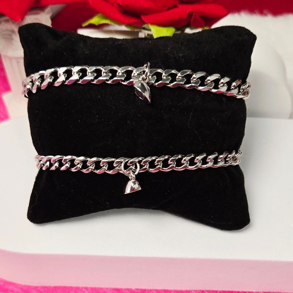 Couple’s Love Bracelet Set – Silver Magnetic Heart Cuban Link Valentine’s Gift - Picture 4 of 8